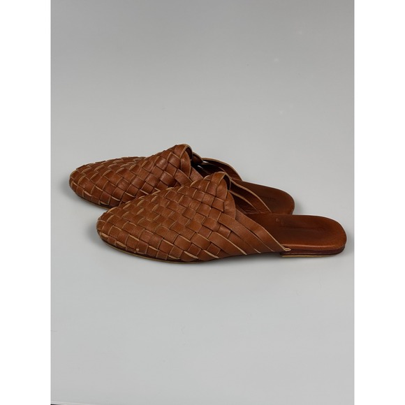 Handwoven Leather Mules Tan Brown Slip On Loafers Shoes Made in Bali - Picture 4 of 6